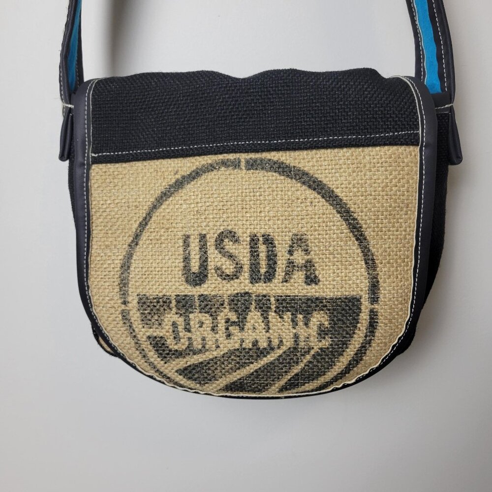 Burlap Sustainable USDA Organic Crossbody Messenger Bag Beige Black Blue Earth